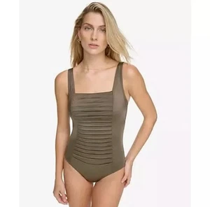 Calvin Klein Ruched-Panel One Piece Bronze Swimwear Size 10 Summer Sexy New - Picture 1 of 2