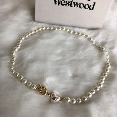 Vivienne Westwood Mini Heart Orb Gold Pearl Necklace Choker with drawstring - Image 1 of 4
