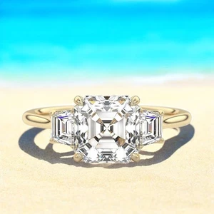 14k Yellow Gold 0.50 Ct Semi Mount Asscher Cut Setting Diamond Engagement Ring - Picture 1 of 10