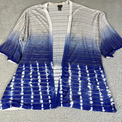 Chico's Travelers Cardigan Sweater Womens 3 Blue White Ombre Open Front Coastal - Image 1 of 4