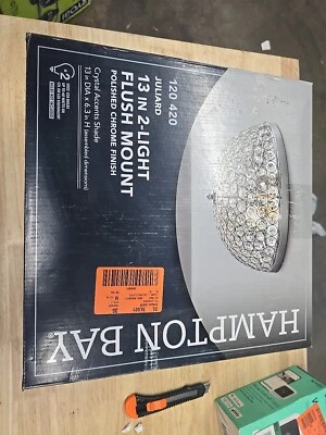 Hampton Bay Juliard 13in.2-Light Chrome and Crystal Flush Mount Light Fixtur Foto 1 de 3
