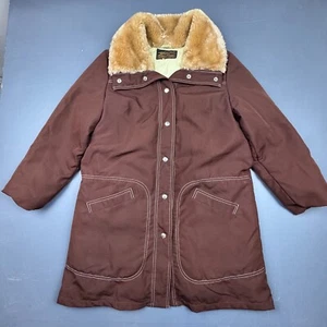 Abrigo parka vintage Eddie Bauer plumón de ganso para mujer L marrón años 80 cuello de piel sintética - Imagen 1 de 10