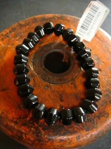 VINTAGE ONYX BALL BEADED STRETCH BRACELET NOS NWT - Picture 1 of 5