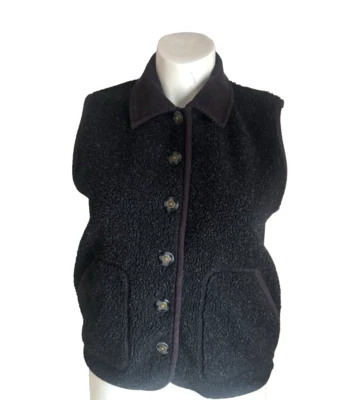 RAFAELLA WOMENS M BLACK FUZZY FLEECE COURDUROY COLLARED JACKET VEST - Image 1 of 4