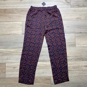 Club Monaco Women's Printed Twill Pull on Pants Size 2 Navy Blue Coral Black - Picture 1 of 13