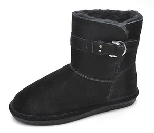 Bearpaw TESSA Black Suede Leather Sheepskin Ankle Boots Women's - NEW - 1243W - Picture 1 of 3