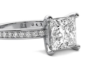 NEW! 4.36 CT G VS1 Lab Grown Princess Cut Diamond Engagement Ring 14k White Gold - Picture 1 of 5