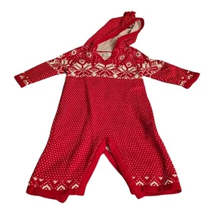 Hanna Andersson 70 cm 6 12 Months Red Fair Isle Knit One Piece Outfit Hooded - Picture 1 of 3
