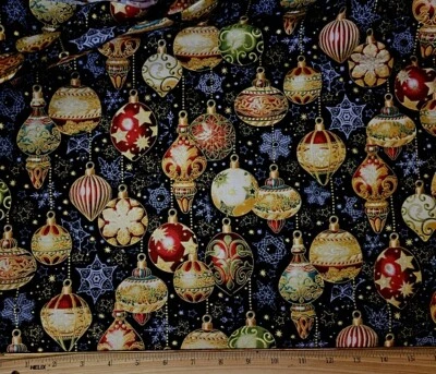 Tela KAUFMAN - FLORECIMIENTO NAVIDEÑO - Adornos en negro - media yarda (18") Foto 1 de 2