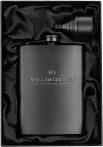 Matte Black Flask 8 Oz + Black Funnel + Black Canvas Pouch. Gift Set, Classy Pac - Picture 1 of 9