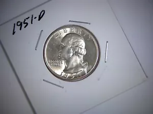 1951-D WASHIGTON MONETA DA QUARTO DI DOLLARO, BELLA MONETA D'ARGENTO - Foto 1 di 2