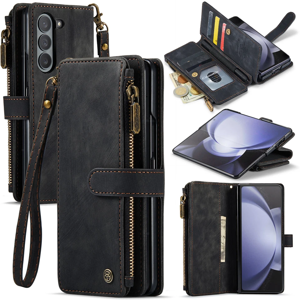 For Samsung Galaxy Z Fold3/4/5 5G Slim Zipper Wallet Card Holder Shockproof Case - Image 1 of 4
