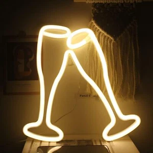 Neon LED Schild Sektgläser Champagner Glas Licht Wand Deko Lampe Beleuchtung BAR - Bild 1 von 37