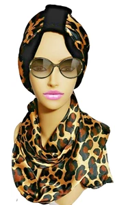 Bonita bufanda turbante negra 8"W X82"L. Quimioterapia. Pérdida de cabello. Con bufanda o envoltura para la cabeza - Imagen 1 de 9