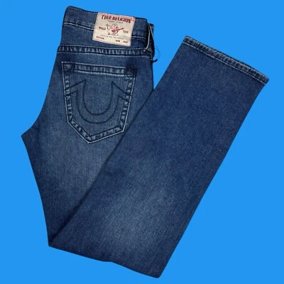 True Religion Jeans Mens Size 30x34 Ricky No Flap SN Relaxed Straight Blue Denim - Image 1 of 4