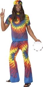 Smiffys 60s Tie Dye Top and Flared Trousers, Multi-Colou (Size L)