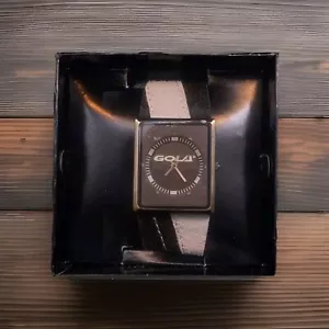 Rare GOLA Watch Square 80s Brand New Brown Face Two Tone Faux Leather Strap - Picture 1 of 5