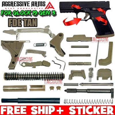 AGGRESSIVE ARMS FDE TAN UPPER LOWER Slide Parts Kit GLOCK 19 GEN 1 2 3 UPK LPK