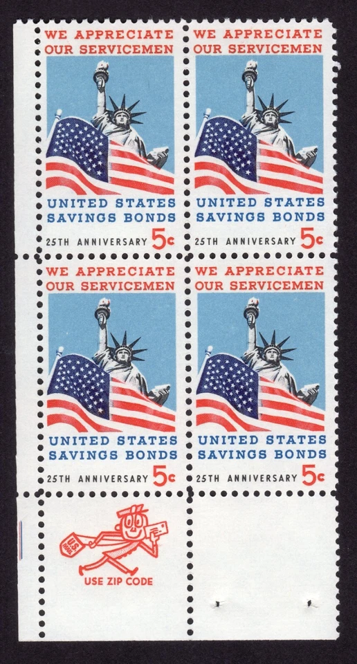 Scott #1320 Flag & Statue of Liberty 5¢ Zip Block of 4 Stamps - MNH - Image 1 of 1