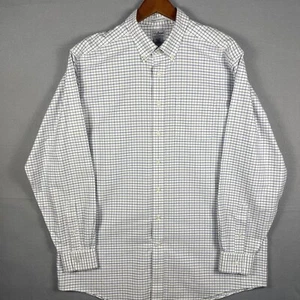 LL Bean Dress Shirt 17-36 White Blue Graph Plaid Heavy Cotton Classic - Picture 1 of 11