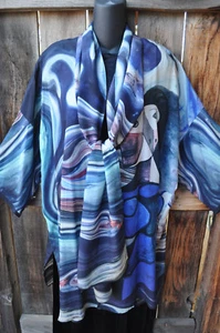 DILEMMA HAND PAINTED PICASSO INSPIRED SILK ART TO WEAR KIMONO & SCARF,OS - Bild 1 von 9