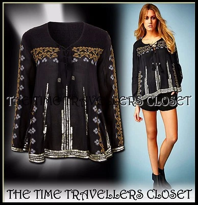 Top Topshop Kate Moss Negro Bordado Lentejuelas Hippie Festival Reino Unido 12 40 8 Foto 1 de 4