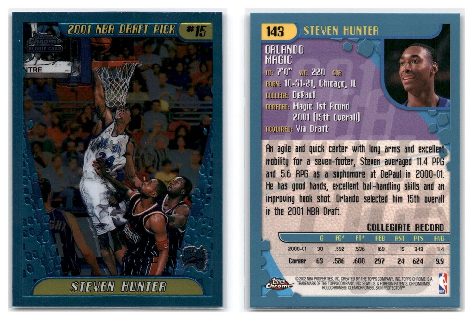 2001-02 Topps Chrome #143 Steven Hunter RC - Orlando Magic - Image 1 of 1