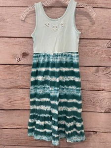 Faded Glory Greenish/Bluish & White Tie Dye Maxi Tank Dress Long EUC Girl's 7/8 - Picture 1 of 6