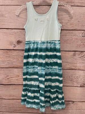Faded Glory Greenish/Bluish & White Tie Dye Maxi Tank Dress Long EUC Girl's 7/8 - Image 1 of 4