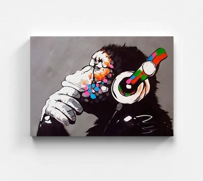 BANKSY Affe Street Art Leinwandbild Graffiti Bilder Leinwand Bild Vlies XXL - Bild 1 von 4