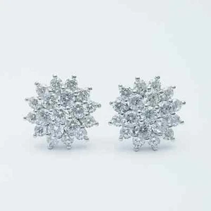 2ct Round Cut Lab Created Diamond Cluster Stud Earrings 14k White Gold Plated - Picture 1 of 8