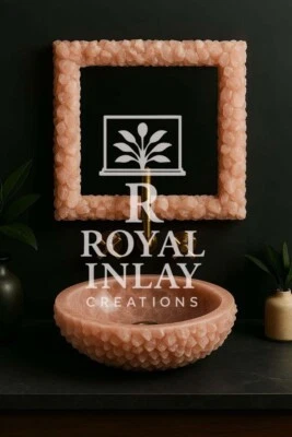 18" Rose Quartz Mirror Frame – Natural Crystal Vanity Art – Luxury Decor Piece - Image 1 of 4