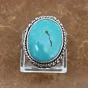 Vintage Ring Sterlingsilber 925 blau Türkis verzierte Punkte Größe 7,75 - Bild 1 von 12