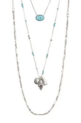 $49 Lucky Brand Tres Filas Turquesa Reconstituido Collar Cuentas Y03a Foto 1 de 2