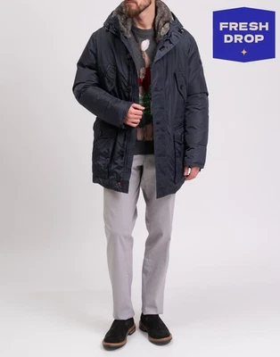 PVP €562 PEUTEREY Hasselblad Plumón Parka Chaqueta Talla XXL Azul Piel de Conejo Con Capucha Foto 1 de 4