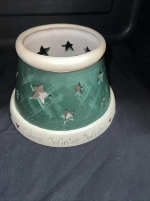 Topper de pantalla de vela de cerámica Country Primitive “Warn Winter Wishes” Foto 1 de 4