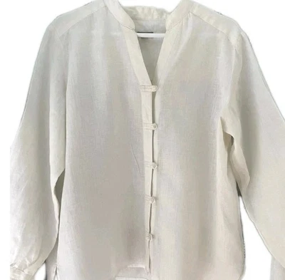 J Jill Women’s Kimono Tunic Cream Linen Long Slv Toggle Button Lagenlook Cream L - Image 1 of 4