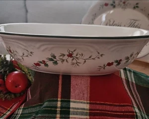 Pfaltzgraff WINTERBERRY Oval Vegetable Serving Bowl Holiday Berries & Holly - Picture 1 of 4