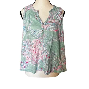 Lilly Pulitzer Tank Top Womens Large FanSea Button Mint Pink Blouse - Picture 1 of 8
