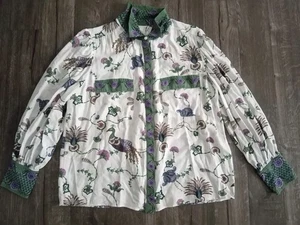 Ann Taylor Loft Pfau Blumen Top Bluse Gr. L Plissee Slv Button Down - Bild 1 von 11