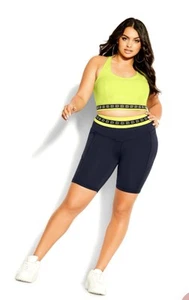 City Chic Bike Short Size Small High Waist Hot Shot Short Navy Scrunch Bum Logo - Picture 1 of 13