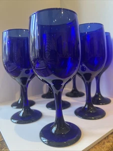 Vintage Libbey Cobalt Blue Glass Set 8 Goblets + 12” Serving Bowl MCM RARE BAR - Picture 1 of 23