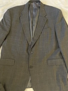 Lands End 2 Piece Suit Mens 42R Pants 48 L Jacket Gray Blue Striped Nice! EUC - Picture 1 of 15