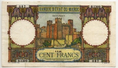 Morocco: Banque d'Etat du Maroc 100 Francs 18.6.1946 Pick 20. High Grade - Image 1 of 2