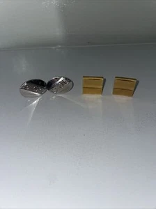 Square And Oval Cufflinks Gold Tone Mens Toggle Back Cufflinks Lot Of 4 Vtg Set - Picture 1 of 4