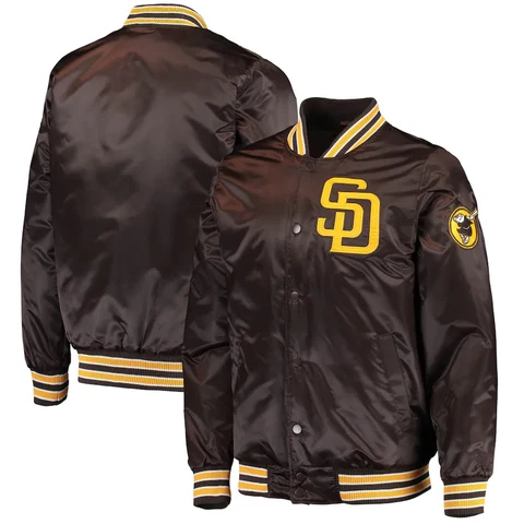 San Diego Padres Brown MLB Satin varsity Jacket Full-Snap with Free Shipping Cover