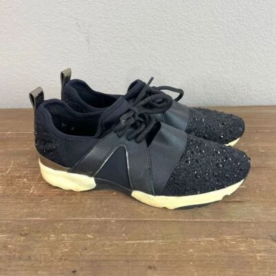 Carvela Kurt Geiger Sequen Shoes Womens 10.5 Black Trainer Embellished READ - Image 1 of 4