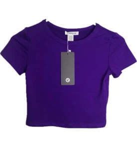 Short Sleeve Roundneck Purple Crop Top - Picture 1 of 8
