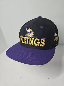 Vintage Minnesota Vikings Snapback Hat Cap Embroidered Black The GAME Spellout - Picture 1 of 7