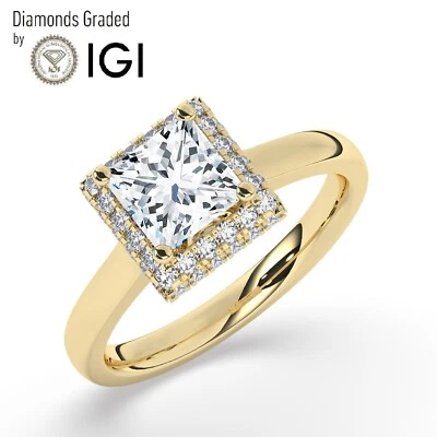 Princess Solitaire Halo 18K Yellow Gold Engagement Ring, 3 ct, Lab-grown IGI - Image 1 of 4